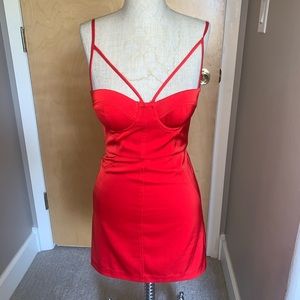 NBD red satin mini dress xs